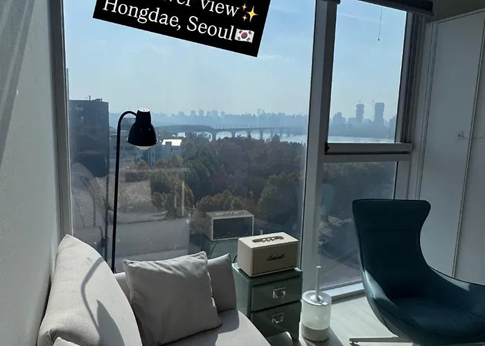 Hoya2 House-hongdae Hapjeong Station 2min Luxury Style-panoramic River View-queen Bed For 2 People-comfortable Sofa Ott * Seoul
