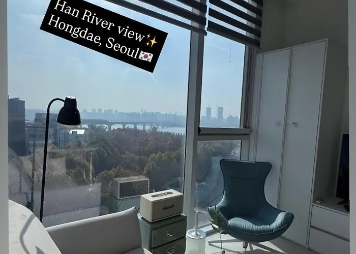 Open2-hongik Hapjeong Station 2 Minutes-luxury Style-panoramic River View-queen Bed For 2 People-comfortable Sofa Ott アパート *